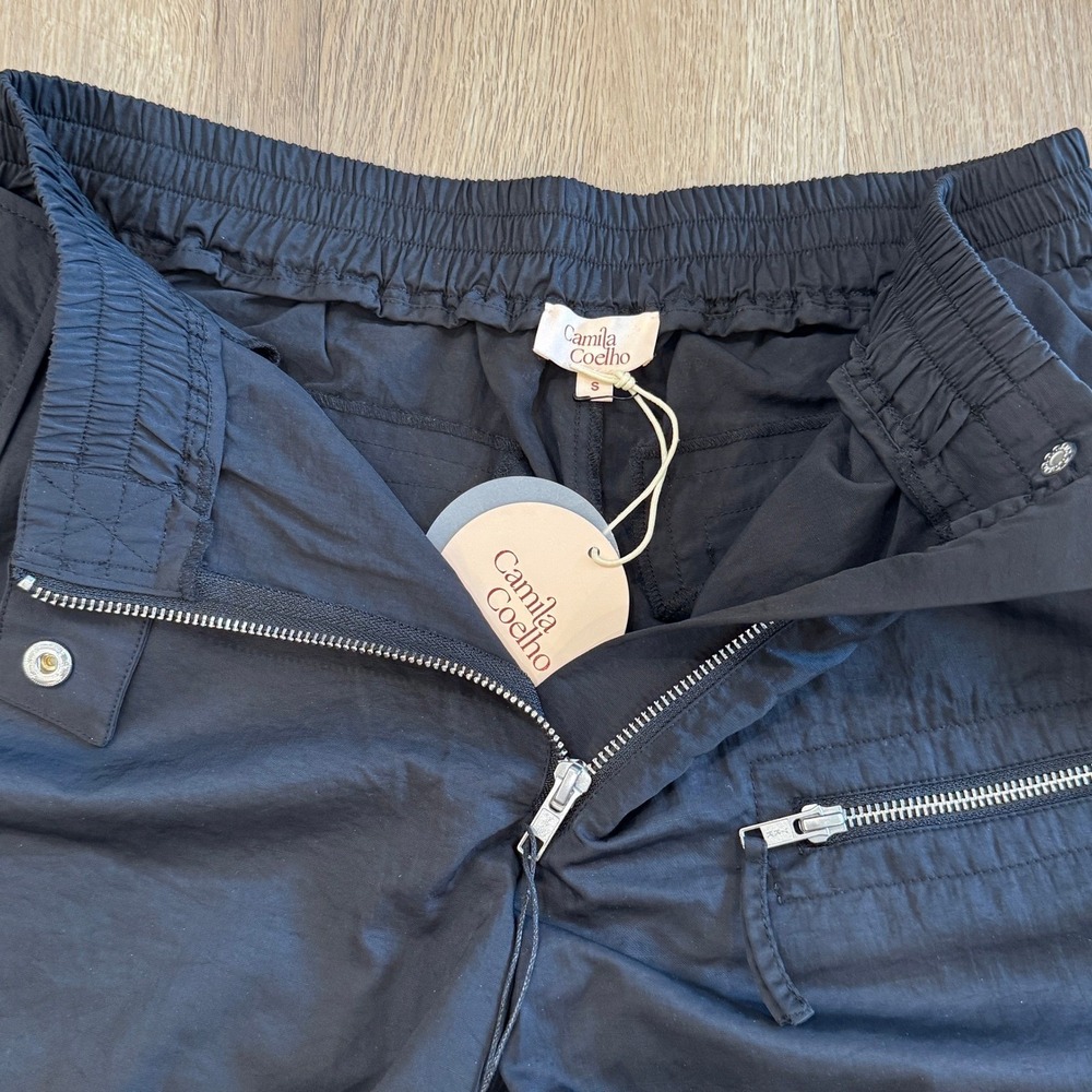Camila Coelho Nathaly Pant Black Nylon Cargo Joggers Mid Rise Size Small NWT - Picture 7 of 10